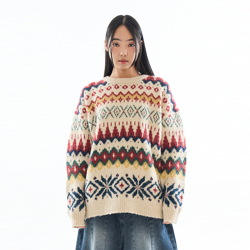 韩代Raucohouse复古花纹针织毛衣