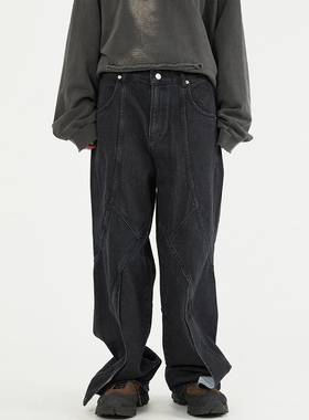 韩代Raucohouse Incision snap cover wide denim pants 牛仔裤
