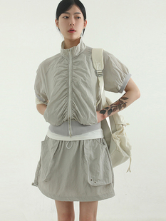 neck shirring half 韩国代购 半袖 high jacket 夹克外套女 paper