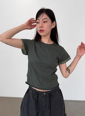 韩国代购26S/S layered half sleeve cropped tee 设计师短袖T恤