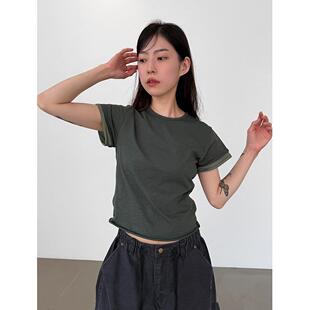 韩国代购26S/S layered half sleeve cropped tee 设计师短袖T恤