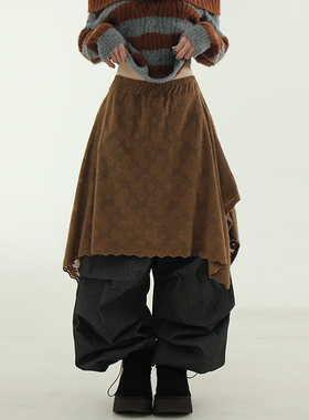 韩国代购floral unbal midi banding skirt 设计师不规则半身裙