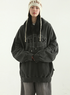 韩代23F/W embroidery pigmented cotton hoody (unisex)字母帽衫