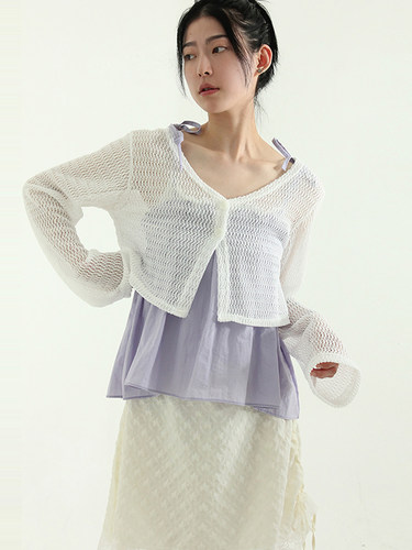 韩国代购23S/S netting cropped cardigan 设计师短款开衫上衣女