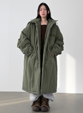 韩代25 dumble-lined safari hood long jumper (unisex)夹棉大衣