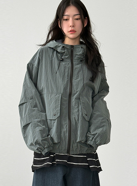 韩国代购25F/W grid pattern paper hood jacket(unisex)连帽夹克