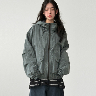 韩国代购25F/W grid pattern paper hood jacket(unisex)连帽夹克