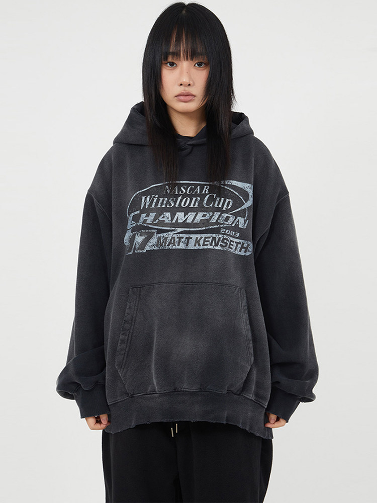 韩代Raucohouse Winston racing pigment over hoodie 字母卫衣女