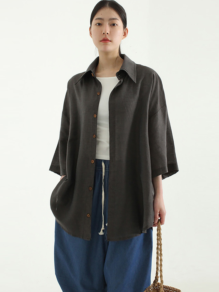 韩国代购 summer linen half shirt (unisex) 夏凉棉麻衬衫男女