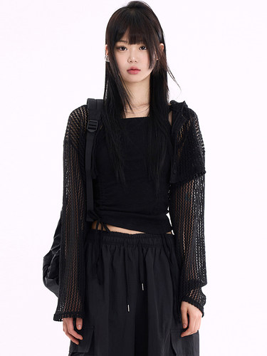 Raucohouse韩代兜帽网眼针织衫