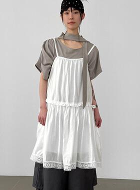 韩国代购26 tencel lace sleeveless midi ops 蕾丝吊带连衣裙女