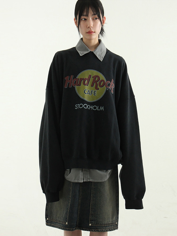 韩国代购24 Hard Rock printed cotton mtm (unisex)字母圆领卫衣