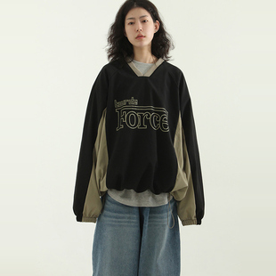 国内现货22F/W fleece-lined paper printed 拼接卫衣男女休闲v领