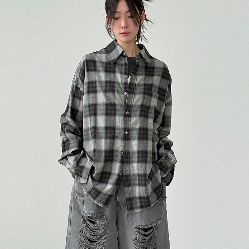 Localmansion韩代宽松格子衬衫