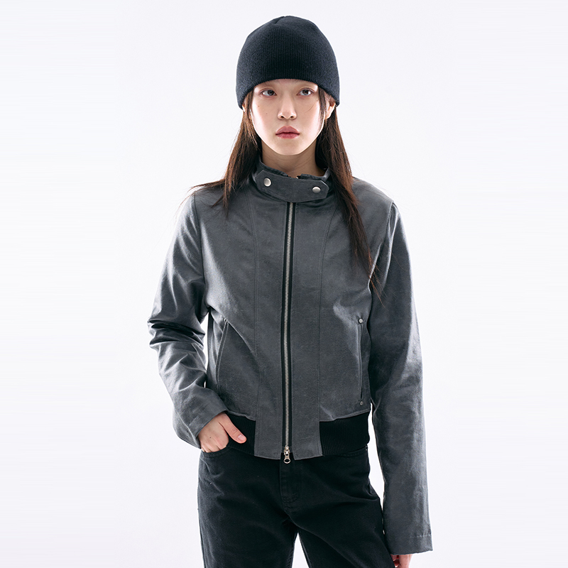 韩代Raucohouse Nathan crack leather jacket 百搭立领夹克外套