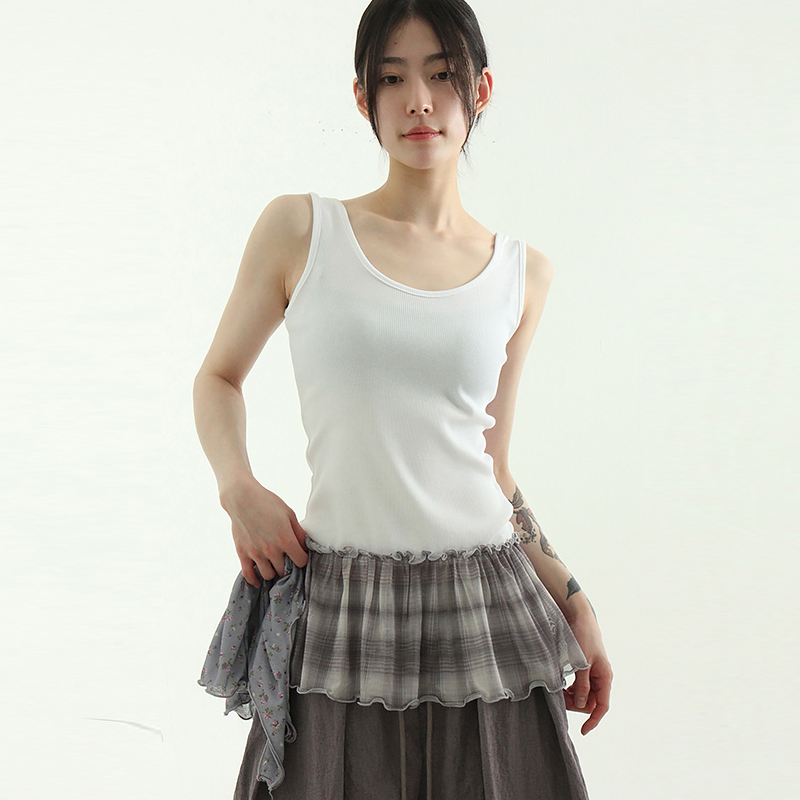 韩国代购25 check can-can golgi sleeveless top 格子下摆背心