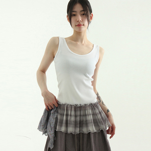 can check golgi sleeveless 格子下摆背心 韩国代购 top