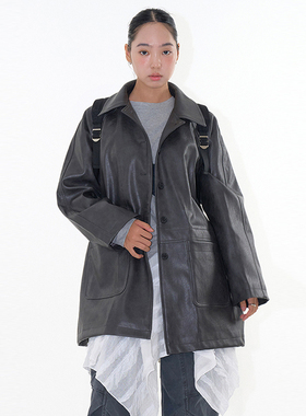 韩代Raucohouse Arco button leather long jacket 复古夹克外套