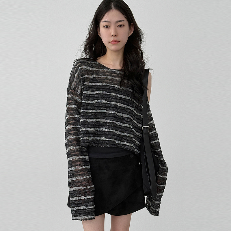 Localmansion韩代条纹薄透针织T