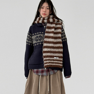 stripe knit muffler 条纹针织围巾百搭 韩国代购 设计师款 25F