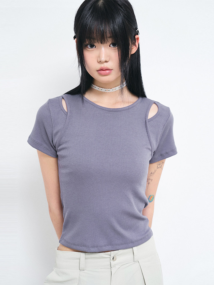Raucohouse韩代竖纹短袖T恤上衣