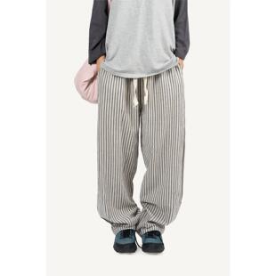 Raucohouse韩代 Sun stripe elastic pants 抽绳竖纹宽松长裤百搭