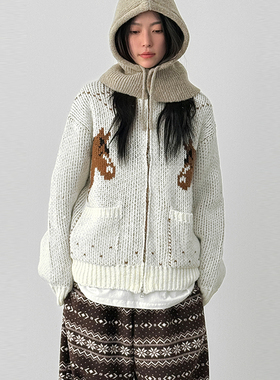 韩国代购25F/W graphic cowichan knit zip-up (unisex) 针织开衫