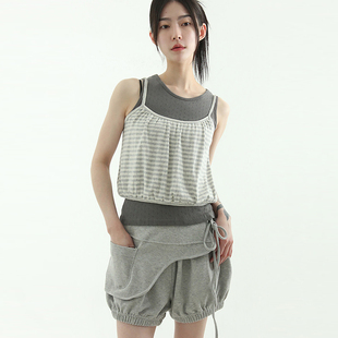 韩国代购25S/S layered stripe sleeveless top 条纹吊带背心百搭
