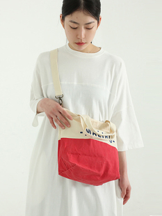 韩国代购 -MALIBU- cotton bag 设计师款字母拼色手提单肩斜挎包
