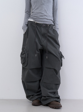 lowear韩代 mute dyeing cargo pants 设计师款抽绳口袋宽松长裤