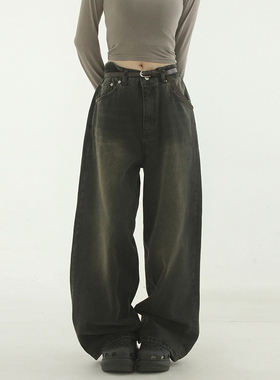 韩代23F/W oversize brownish wide jean (unisex)黑棕宽松牛仔裤