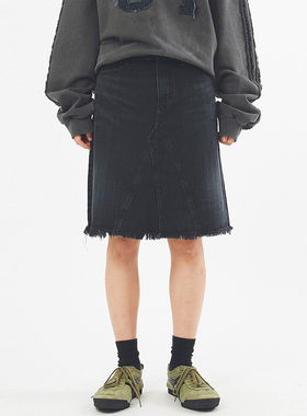 韩代Raucohouse Fringe incision denim midi skirt 牛仔半身裙