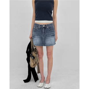 韩国代购26 Lecan Low-waist Denim Miniskirt 水洗牛仔迷你裙女