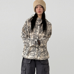 neck camo 迷彩帽衫 上衣 unisex high hoody 韩代25F pattern