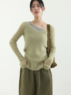 mohair 针织衫 hand 大V领百搭 薄款 warmer knit 韩国代购 neck