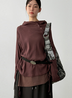 韩国代购25F/W oblique button neck golgi hoody 长袖帽衫卫衣