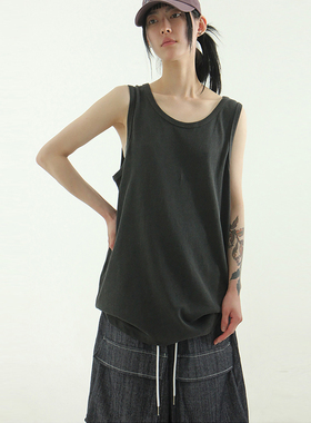 韩代24S/S pigmented cotton sleeveless tee (unisex)水洗棉背心