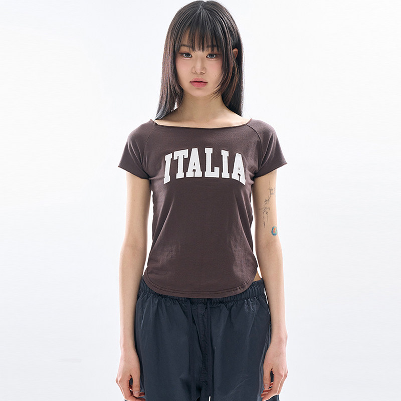 韩代Raucohouse Italia applique raglan tee 字母短袖T恤上衣