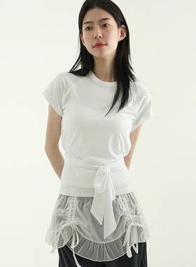 韩国代购25S/S waist strap silket half tee 设计师款短袖T恤