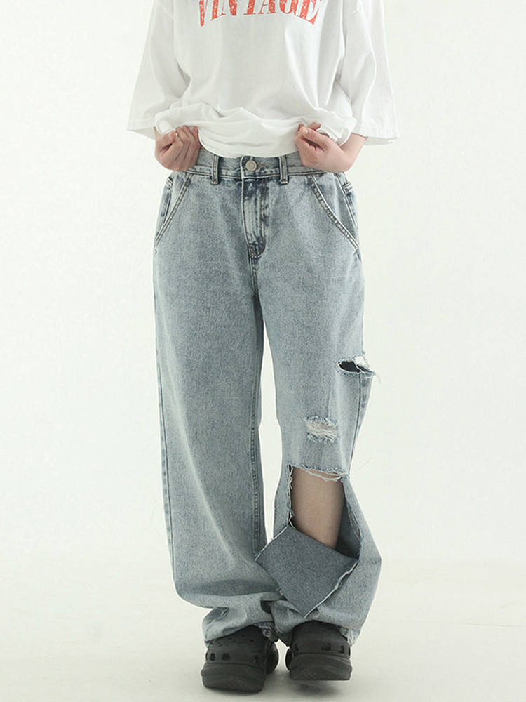 文俊辉同款 oversize snow washed cutting jean (unisex)牛仔裤 女装/女士精品 牛仔裤 原图主图