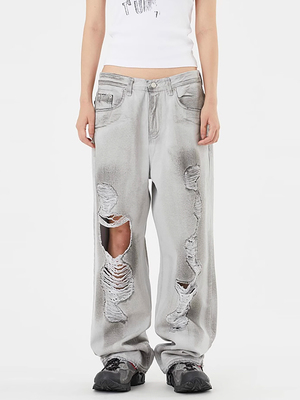 Raucohouse韩代夸张破洞牛仔裤