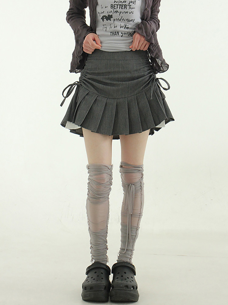 韩国代购24S/S side shirring pleated mini skirt 迷你百褶裙女