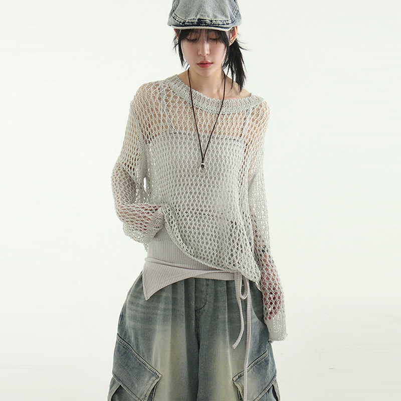 国内现货24S/S punching knit 设计师款宽松网眼针织毛衣复古百搭