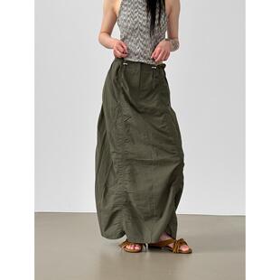 韩国代购26S/S cotton shirring long skirt设计师款抽绳半身长裙
