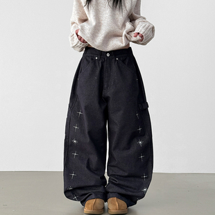 denim banding pants 韩代back 牛仔裤 embroidery unisex buckle