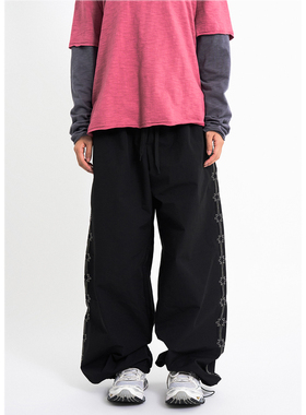 Raucohouse韩代 Sunday Sideline Nylon Pants 侧花纹宽松长裤女