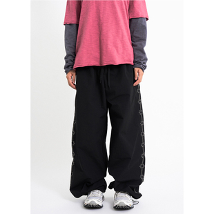 Raucohouse韩代 Sunday Sideline Nylon Pants 侧花纹宽松长裤女
