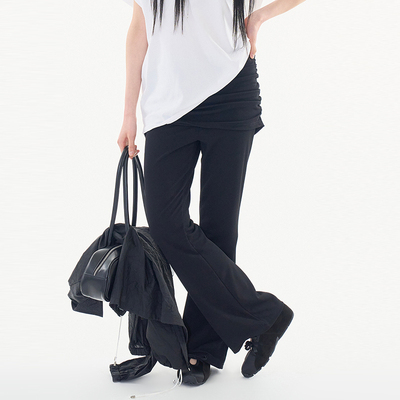 Raucohouse韩代褶皱喇叭裙裤