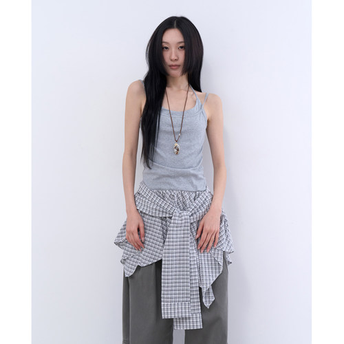 lowear韩代拼接格子吊带连衣裙