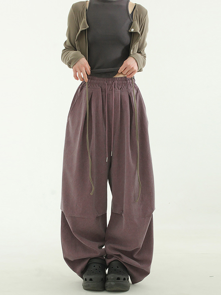 韩国代购23 pigmented pin tuck balloon banding pants 做旧长裤